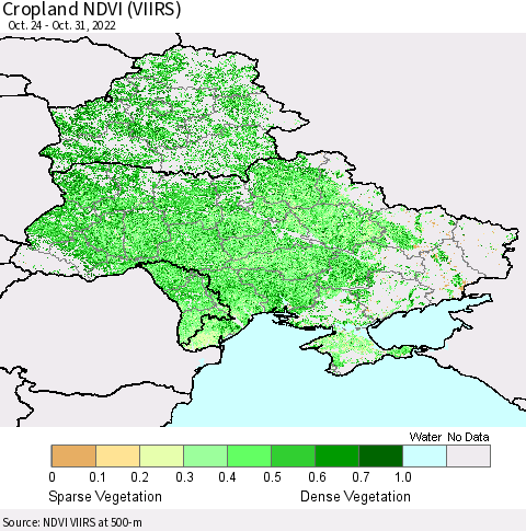 Ukraine, Moldova and Belarus Cropland NDVI (VIIRS) Thematic Map For 10/21/2022 - 10/31/2022