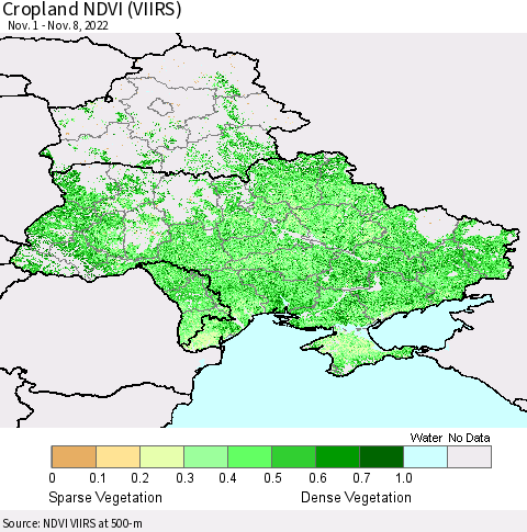 Ukraine, Moldova and Belarus Cropland NDVI (VIIRS) Thematic Map For 11/1/2022 - 11/8/2022