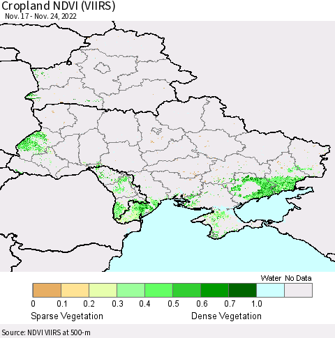 Ukraine, Moldova and Belarus Cropland NDVI (VIIRS) Thematic Map For 11/17/2022 - 11/24/2022