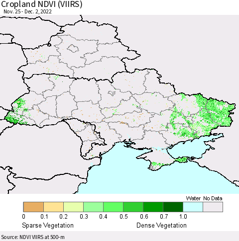 Ukraine, Moldova and Belarus Cropland NDVI (VIIRS) Thematic Map For 11/25/2022 - 12/2/2022