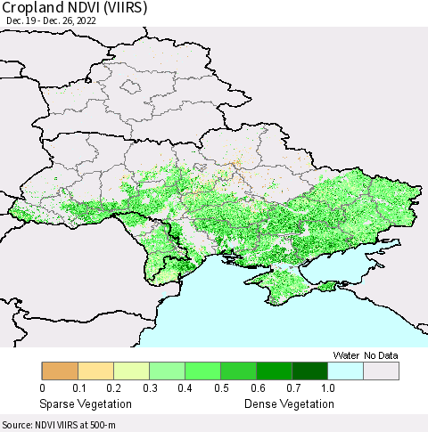 Ukraine, Moldova and Belarus Cropland NDVI (VIIRS) Thematic Map For 12/19/2022 - 12/26/2022