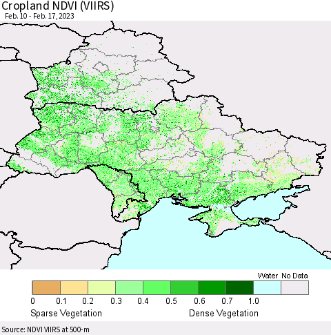 Ukraine, Moldova and Belarus Cropland NDVI (VIIRS) Thematic Map For 2/10/2023 - 2/17/2023