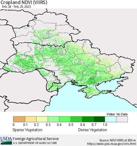 Ukraine, Moldova and Belarus Cropland NDVI (VIIRS) Thematic Map For 2/21/2023 - 2/28/2023