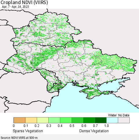 Ukraine, Moldova and Belarus Cropland NDVI (VIIRS) Thematic Map For 4/7/2023 - 4/14/2023