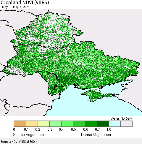 Ukraine, Moldova and Belarus Cropland NDVI (VIIRS) Thematic Map For 5/1/2023 - 5/8/2023