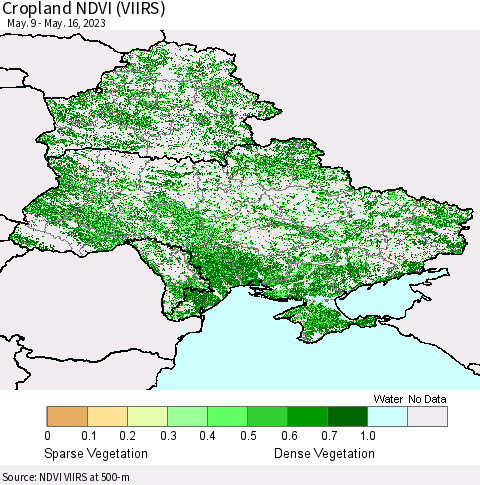 Ukraine, Moldova and Belarus Cropland NDVI (VIIRS) Thematic Map For 5/9/2023 - 5/16/2023