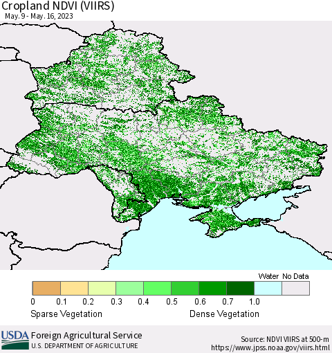 Ukraine, Moldova and Belarus Cropland NDVI (VIIRS) Thematic Map For 5/11/2023 - 5/20/2023
