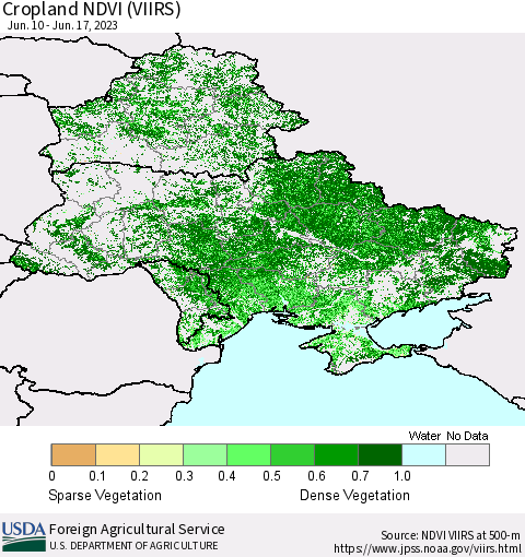 Ukraine, Moldova and Belarus Cropland NDVI (VIIRS) Thematic Map For 6/11/2023 - 6/20/2023