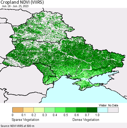 Ukraine, Moldova and Belarus Cropland NDVI (VIIRS) Thematic Map For 6/18/2023 - 6/25/2023