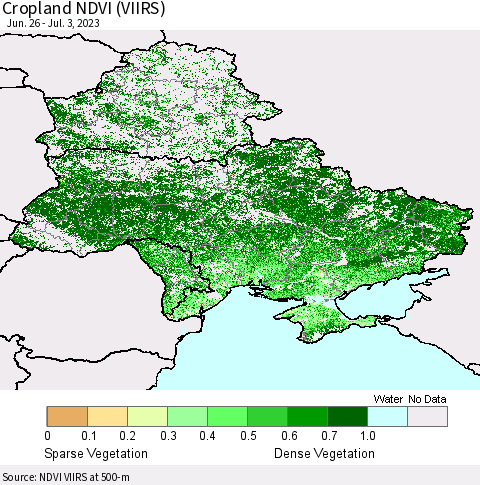 Ukraine, Moldova and Belarus Cropland NDVI (VIIRS) Thematic Map For 6/26/2023 - 7/3/2023