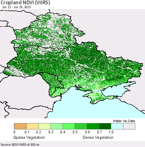 Ukraine, Moldova and Belarus Cropland NDVI (VIIRS) Thematic Map For 7/12/2023 - 7/19/2023