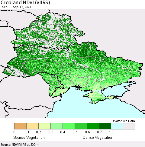 Ukraine, Moldova and Belarus Cropland NDVI (VIIRS) Thematic Map For 9/6/2023 - 9/13/2023