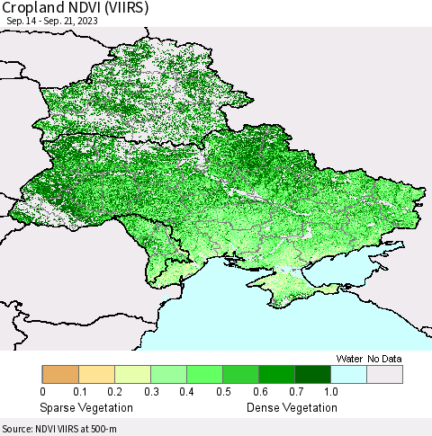 Ukraine, Moldova and Belarus Cropland NDVI (VIIRS) Thematic Map For 9/14/2023 - 9/21/2023