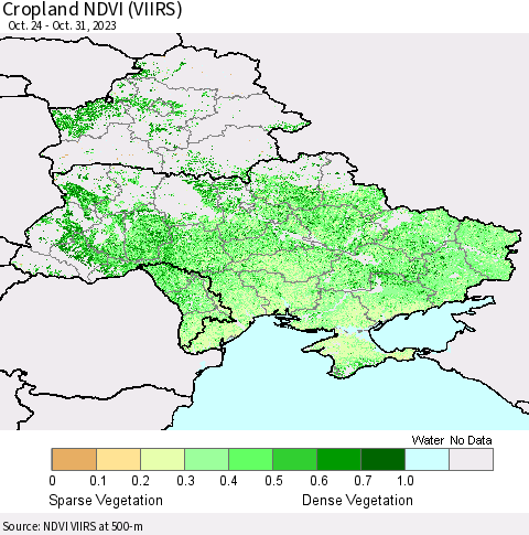 Ukraine, Moldova and Belarus Cropland NDVI (VIIRS) Thematic Map For 10/21/2023 - 10/31/2023