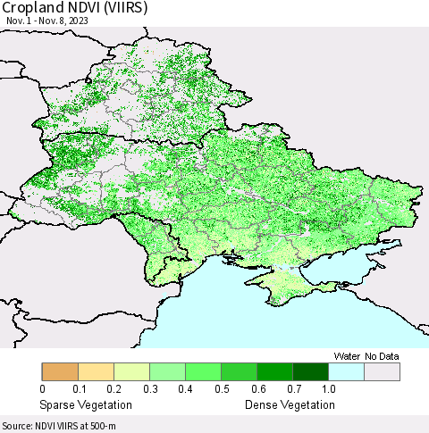 Ukraine, Moldova and Belarus Cropland NDVI (VIIRS) Thematic Map For 11/1/2023 - 11/8/2023