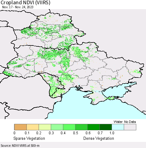Ukraine, Moldova and Belarus Cropland NDVI (VIIRS) Thematic Map For 11/17/2023 - 11/24/2023