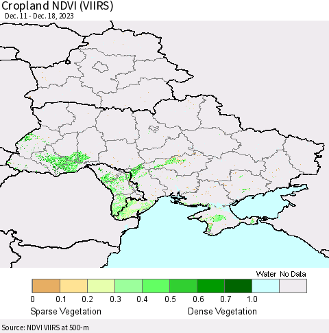Ukraine, Moldova and Belarus Cropland NDVI (VIIRS) Thematic Map For 12/11/2023 - 12/18/2023