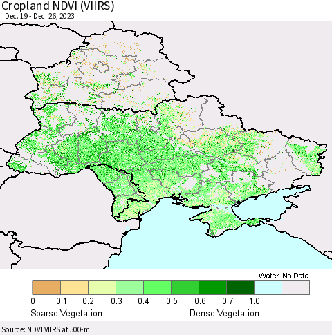Ukraine, Moldova and Belarus Cropland NDVI (VIIRS) Thematic Map For 12/19/2023 - 12/26/2023