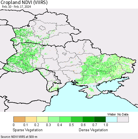 Ukraine, Moldova and Belarus Cropland NDVI (VIIRS) Thematic Map For 2/10/2024 - 2/17/2024