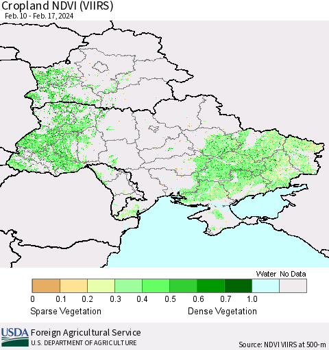 Ukraine, Moldova and Belarus Cropland NDVI (VIIRS) Thematic Map For 2/11/2024 - 2/20/2024