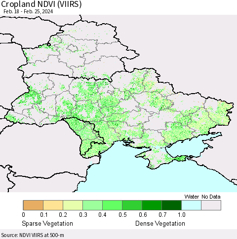 Ukraine, Moldova and Belarus Cropland NDVI (VIIRS) Thematic Map For 2/18/2024 - 2/25/2024