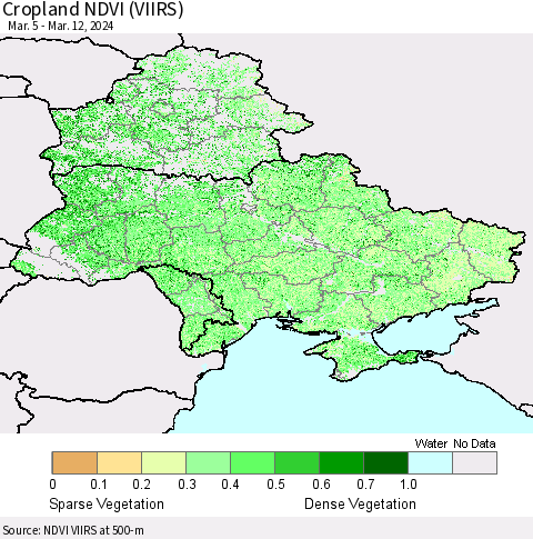 Ukraine, Moldova and Belarus Cropland NDVI (VIIRS) Thematic Map For 3/5/2024 - 3/12/2024