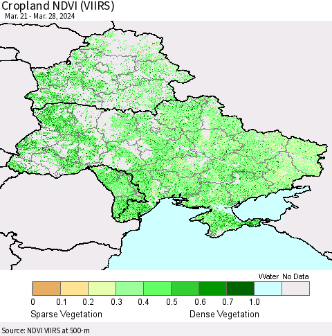 Ukraine, Moldova and Belarus Cropland NDVI (VIIRS) Thematic Map For 3/21/2024 - 3/28/2024