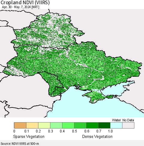 Ukraine, Moldova and Belarus Cropland NDVI (VIIRS) Thematic Map For 4/30/2024 - 5/7/2024