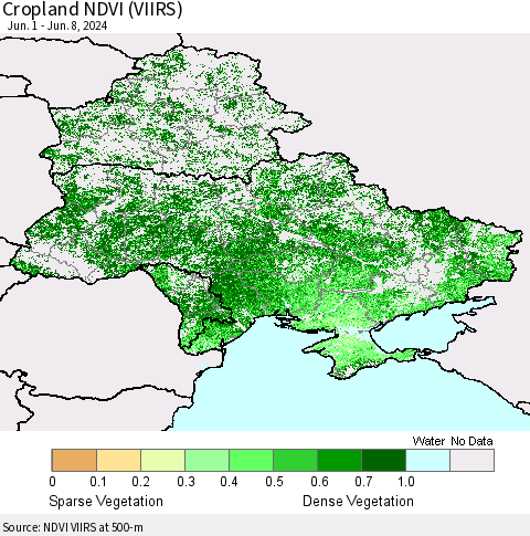 Ukraine, Moldova and Belarus Cropland NDVI (VIIRS) Thematic Map For 6/1/2024 - 6/8/2024