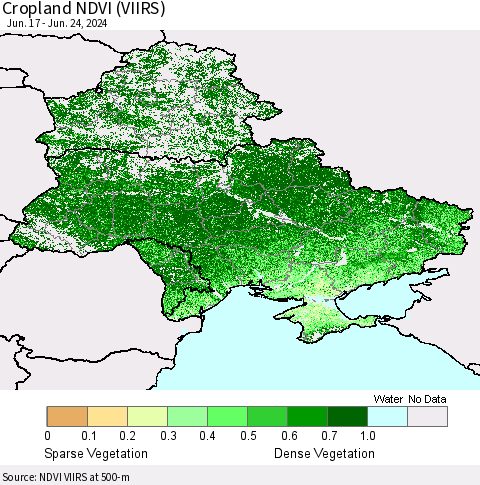 Ukraine, Moldova and Belarus Cropland NDVI (VIIRS) Thematic Map For 6/17/2024 - 6/24/2024