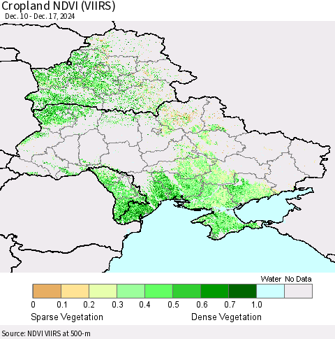 Ukraine, Moldova and Belarus Cropland NDVI (VIIRS) Thematic Map For 12/10/2024 - 12/17/2024