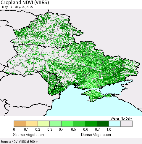 Ukraine, Moldova and Belarus Cropland NDVI (VIIRS) Thematic Map For 5/17/2025 - 5/24/2025