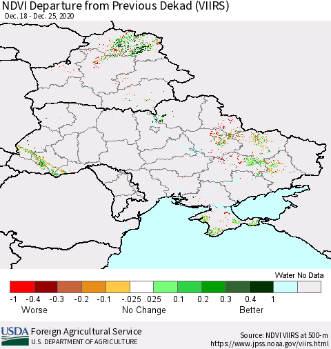 Ukraine, Moldova and Belarus NDVI Departure from Previous Dekad (VIIRS) Thematic Map For 12/21/2020 - 12/31/2020
