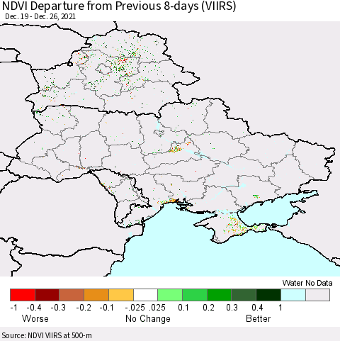 Ukraine, Moldova and Belarus NDVI Departure from Previous 8-days (VIIRS) Thematic Map For 12/19/2021 - 12/26/2021