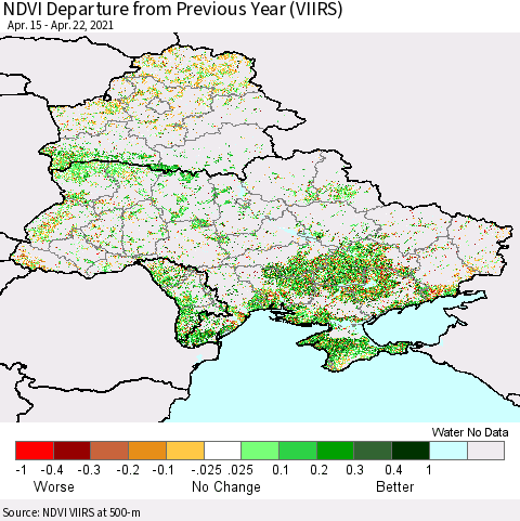 Ukraine, Moldova and Belarus NDVI Departure from Previous Year (VIIRS) Thematic Map For 4/15/2021 - 4/22/2021