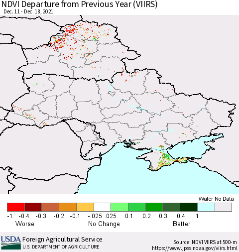 Ukraine, Moldova and Belarus NDVI Departure from Previous Year (VIIRS) Thematic Map For 12/11/2021 - 12/20/2021