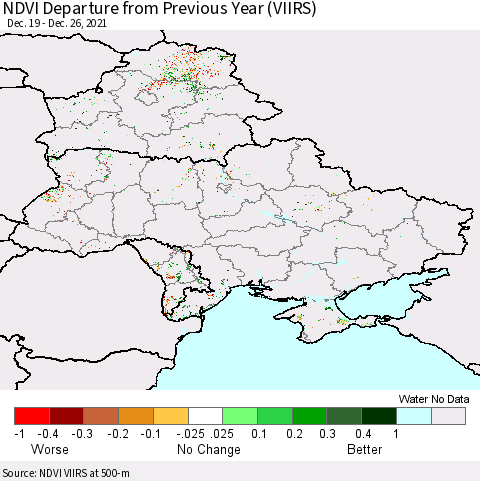 Ukraine, Moldova and Belarus NDVI Departure from Previous Year (VIIRS) Thematic Map For 12/19/2021 - 12/26/2021