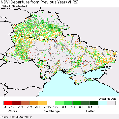 Ukraine, Moldova and Belarus NDVI Departure from Previous Year (VIIRS) Thematic Map For 3/13/2024 - 3/20/2024