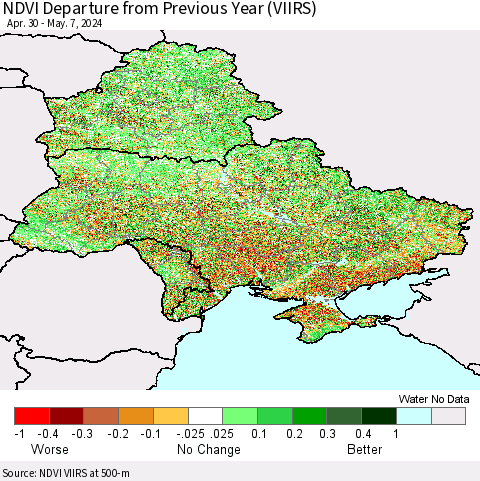 Ukraine, Moldova and Belarus NDVI Departure from Previous Year (VIIRS) Thematic Map For 4/30/2024 - 5/7/2024