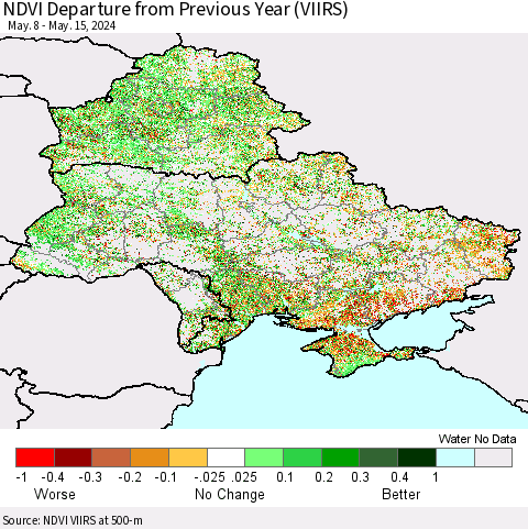 Ukraine, Moldova and Belarus NDVI Departure from Previous Year (VIIRS) Thematic Map For 5/8/2024 - 5/15/2024
