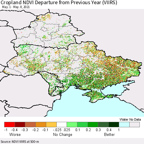 Ukraine, Moldova and Belarus Cropland NDVI Departure from Previous Year (VIIRS) Thematic Map For 5/1/2021 - 5/8/2021
