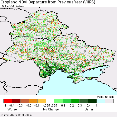 Ukraine, Moldova and Belarus Cropland NDVI Departure from Previous Year (VIIRS) Thematic Map For 6/2/2021 - 6/9/2021