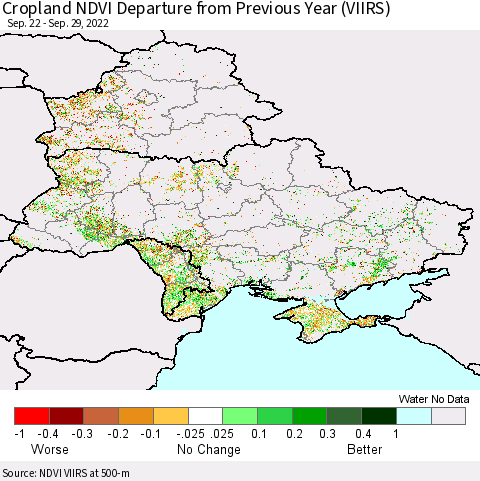 Ukraine, Moldova and Belarus Cropland NDVI Departure from Previous Year (VIIRS) Thematic Map For 9/22/2022 - 9/29/2022