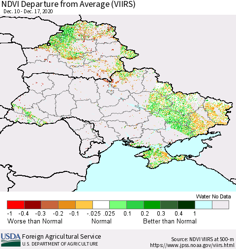 Ukraine, Moldova and Belarus NDVI Departure from Average (VIIRS) Thematic Map For 12/11/2020 - 12/20/2020