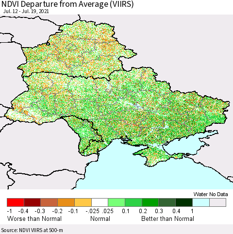 Ukraine, Moldova and Belarus NDVI Departure from Average (VIIRS) Thematic Map For 7/12/2021 - 7/19/2021
