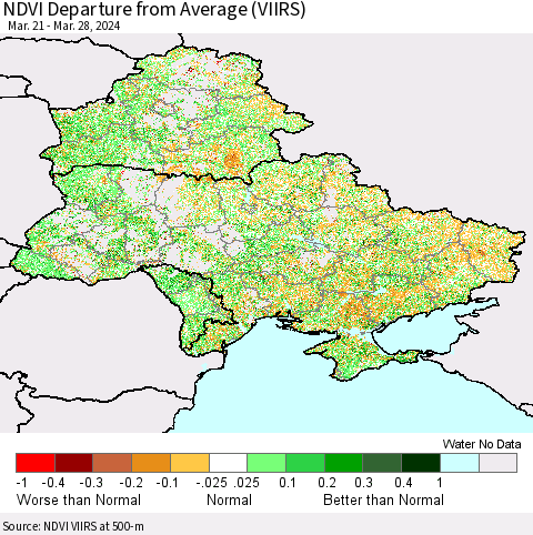 Ukraine, Moldova and Belarus NDVI Departure from Average (VIIRS) Thematic Map For 3/21/2024 - 3/28/2024