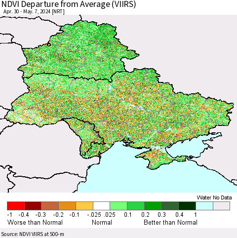 Ukraine, Moldova and Belarus NDVI Departure from Average (VIIRS) Thematic Map For 4/30/2024 - 5/7/2024