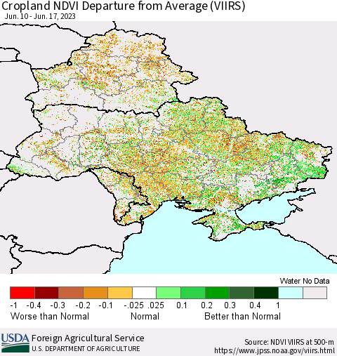 Ukraine, Moldova and Belarus Cropland NDVI Departure from Average (VIIRS) Thematic Map For 6/11/2023 - 6/20/2023