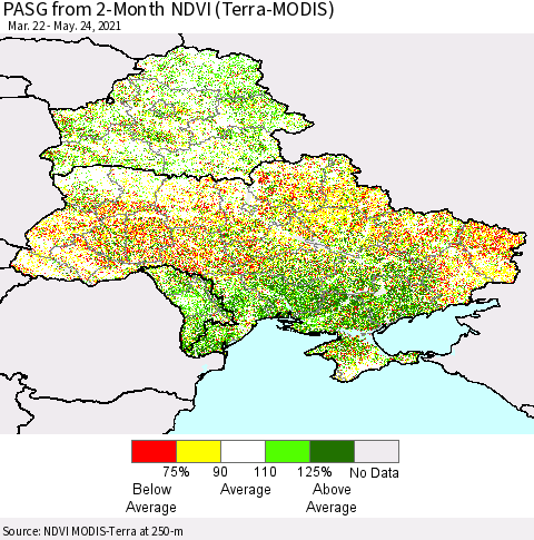 Ukraine, Moldova and Belarus PASG from 2-Month NDVI (Terra-MODIS) Thematic Map For 5/17/2021 - 5/24/2021