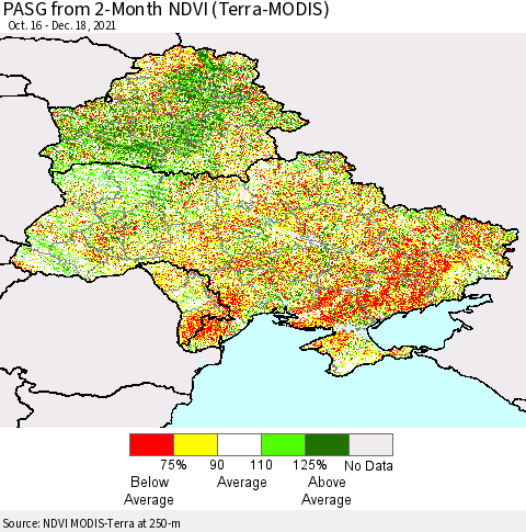Ukraine, Moldova and Belarus PASG from 2-Month NDVI (Terra-MODIS) Thematic Map For 12/11/2021 - 12/18/2021